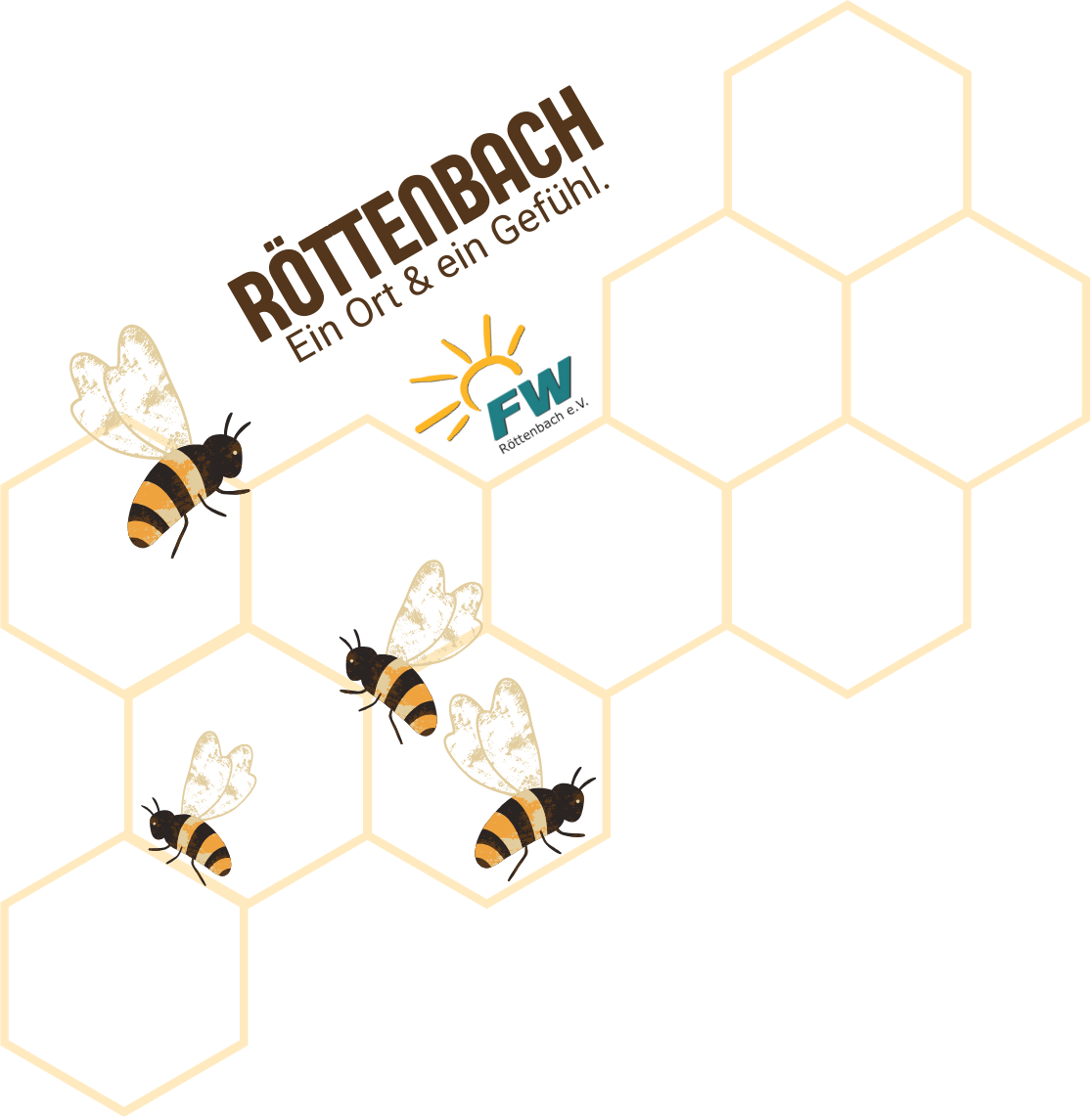 Röttenbach - Ein Ort & ein Gefühl Unsere Vision von Röttenbach mit Bienen und Wabenmuster.